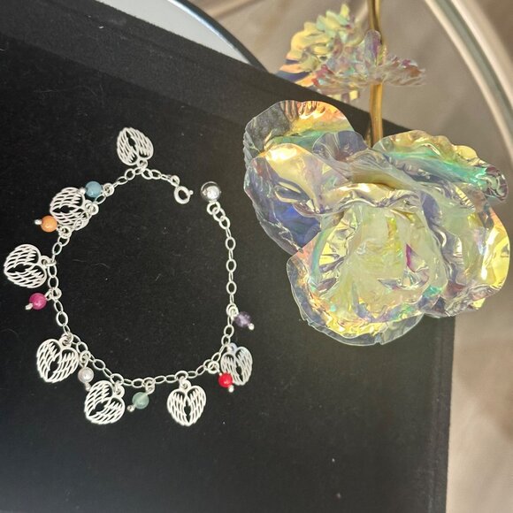 Silver 925 Bracelet With Angel Wing Charms & Chakra Stones Handcrafted Boho Desi - Picture 8 of 10